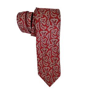 A.M. Burns Westchester Stand Crooked Vintage Silk Red Paisley Men's Tie England